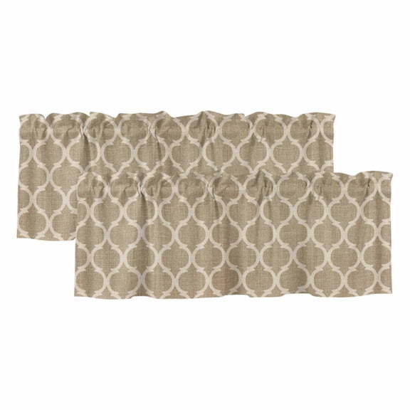 2 Pack Khaki Moroccan Valances for Windows Bedroom Living Room Window Treatments, Boho Retro Country Abstract Geometric Grid Rod Pocket Valance Drapes Short Kitchen Curtains Over Sink 42"x12"