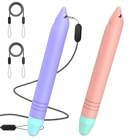 Antier 2 Pack Kid-Friendly Stylus Pens for Touchscreen Devices – Durable, Comfortable, with Anti-Drop Cords (Pink & Purple)