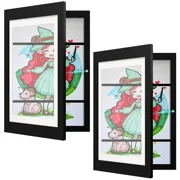 2 Pack Kids Art Frame Front Opening, A4 Artwork Frame Changeable| Hinged Wooden Frame for Picture Display, Drawing Storage