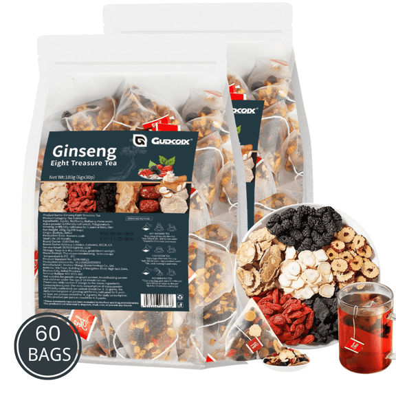 2 Pack Kidney Ginseng Five Treasure Tea for Men's Health and Wellness Cleanse, 60 sachets