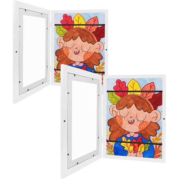 2 Pack Kids Art Frame Kids Art Frames Front Opening Kids Artwork A4 Picture Frames Changeable Artwork Display Storage Frames for Children Crafting Drawings, Artworks, Art Projects, Schoolwork, White