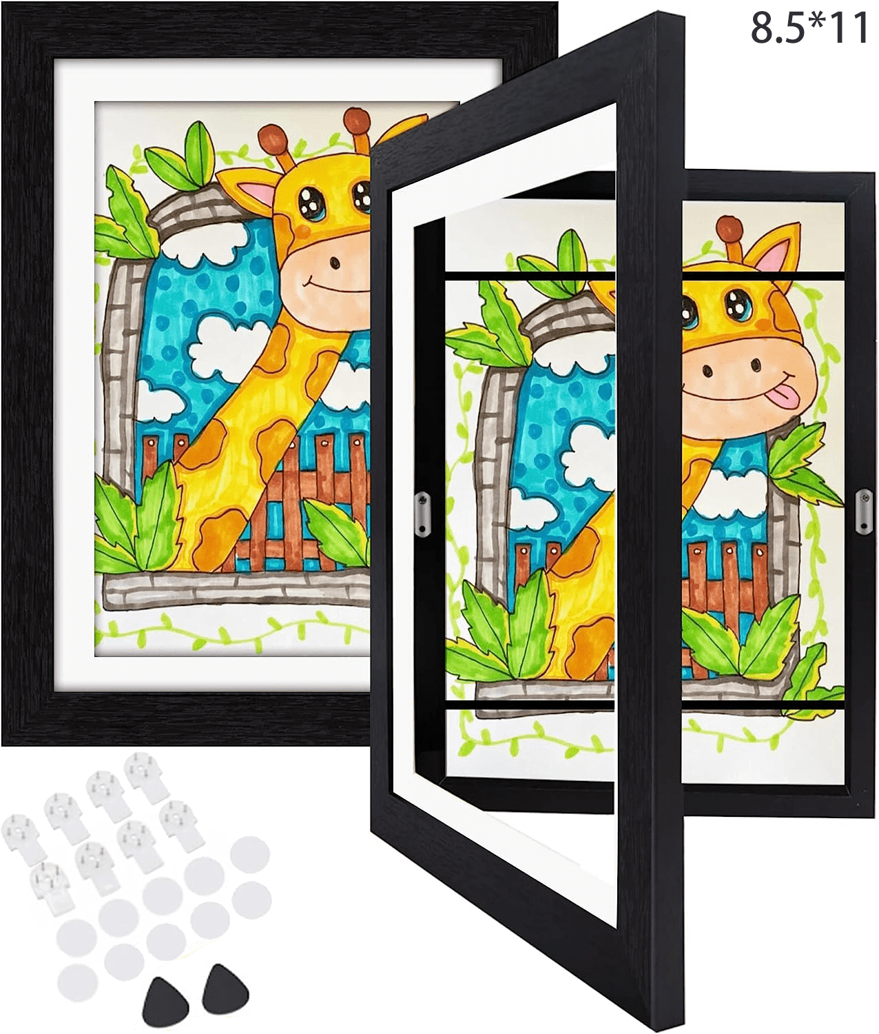 Kids Art Frames, 8.5x11 Front Opening Changeable Kids Artwork Frames Horizontal And Vertical Art Display For Kids Black