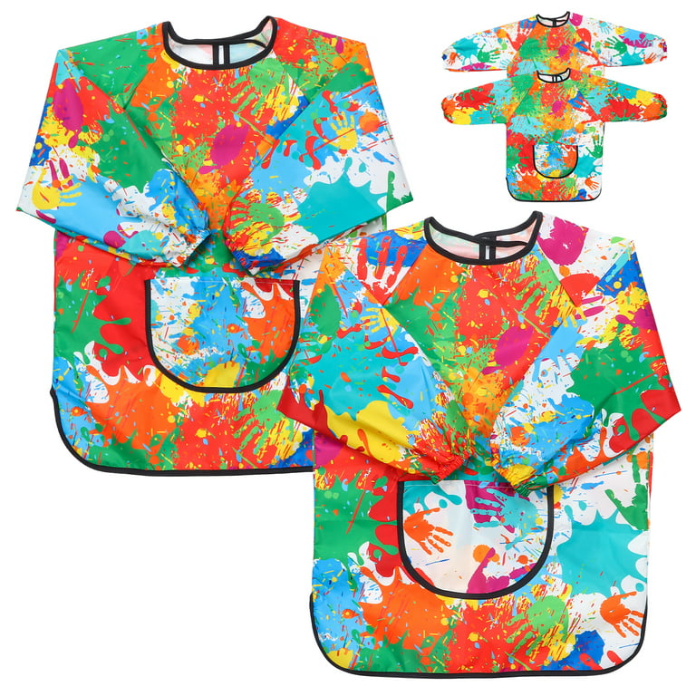 2 Pack Kids Art Smock Painting Apron Long Sleeve for Baking, Eating, Arts & Crafts-Waterproof Paint Shirt for Children Ages 2-8, Size: Small