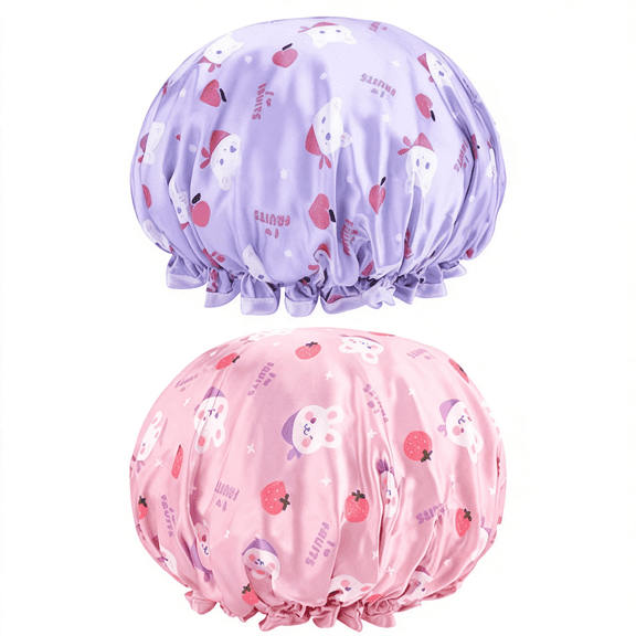 2-Pack Kids Cartoon Shower Cap Reusable Double Layer Waterproof Bath Hat for Toddlers and Children Hair Washing