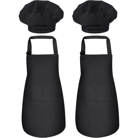 2 Pack Kids Chef Apron and Hat, Adjustable Kitchen Cooking Apron with Two Pockets for Girls Boys