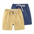 thumbnail image 1 of 2-Pack Kids Cotton Linen Drawstring Shorts with Elastic Waist, Breathable Summer Shorts for Boys & Girls, Lightweight Loose for Daily Play & Casual Wear G 100, 1 of 6