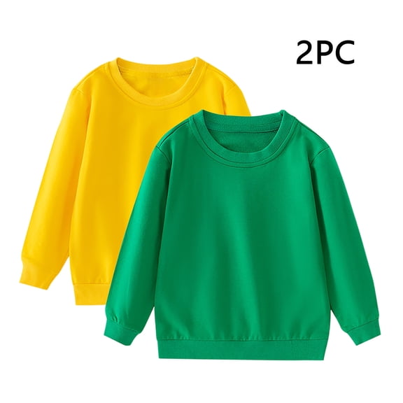 2 Pack Kids Crewneck Sweatshirts Solid Color Long Sleeve Pullover Soft Comfy Tops Fall Winter Casual Clothes for Boys Girls 1-11 Years