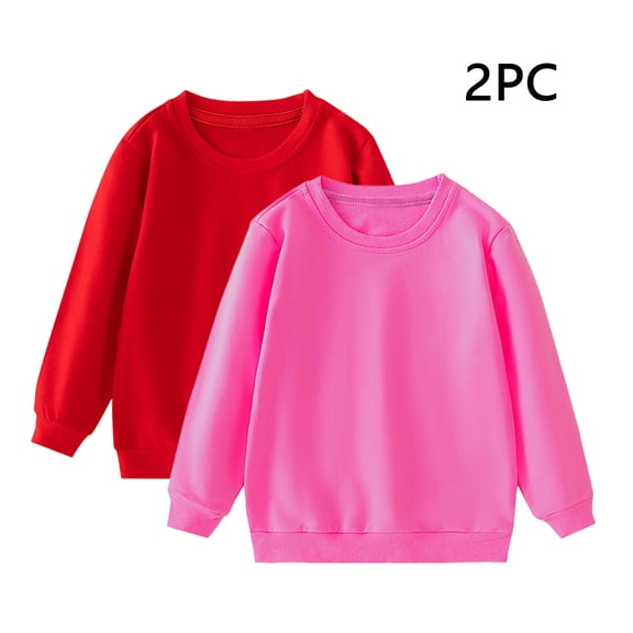 2 Pack Kids Crewneck Sweatshirts Solid Color Long Sleeve Pullover Soft Comfy Tops Fall Winter Casual Clothes for Boys Girls 1-11 Years