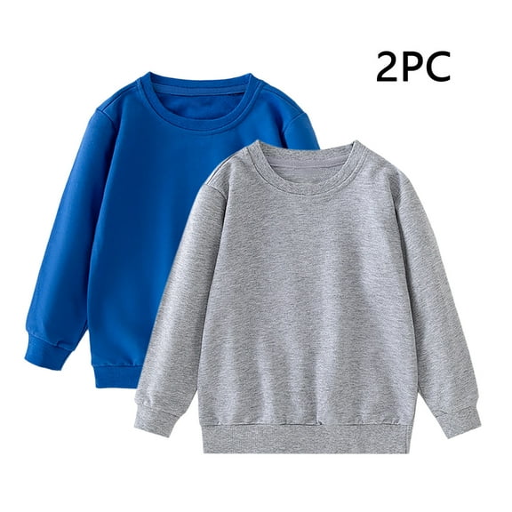 2 Pack Kids Crewneck Sweatshirts Solid Color Long Sleeve Pullover Soft Comfy Tops Fall Winter Casual Clothes for Boys Girls 1-11 Years