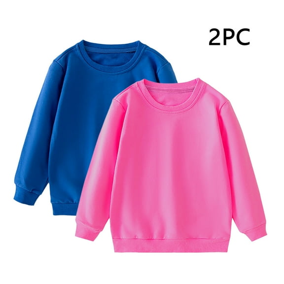 2 Pack Kids Crewneck Sweatshirts Solid Color Long Sleeve Pullover Soft Comfy Tops Fall Winter Casual Clothes for Boys Girls 1-11 Years