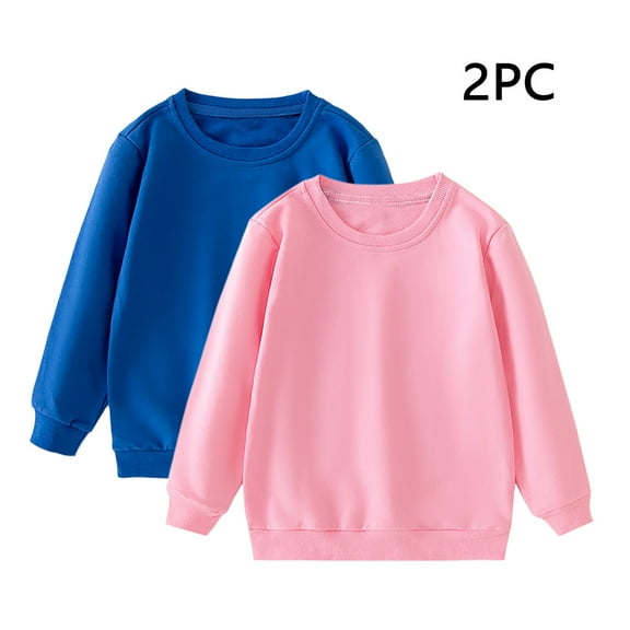2 Pack Kids Crewneck Sweatshirts Solid Color Long Sleeve Pullover Soft Comfy Tops Fall Winter Casual Clothes for Boys Girls 1-11 Years
