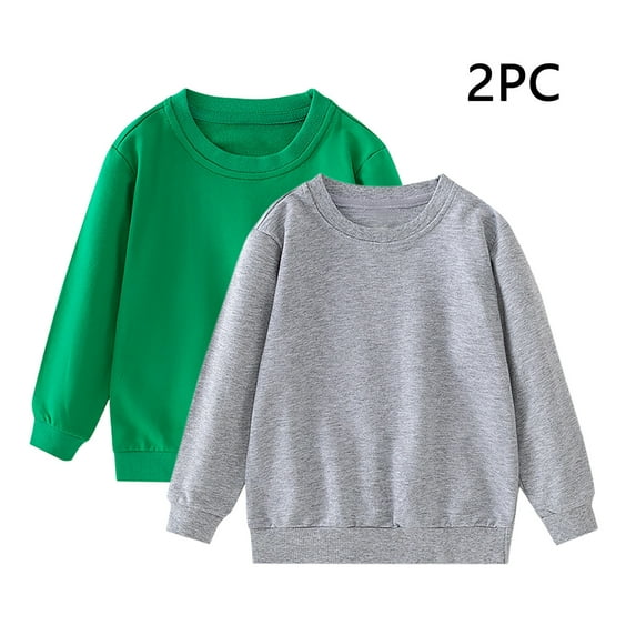 2 Pack Kids Crewneck Sweatshirts Solid Color Long Sleeve Pullover Soft Comfy Tops Fall Winter Casual Clothes for Boys Girls 1-11 Years