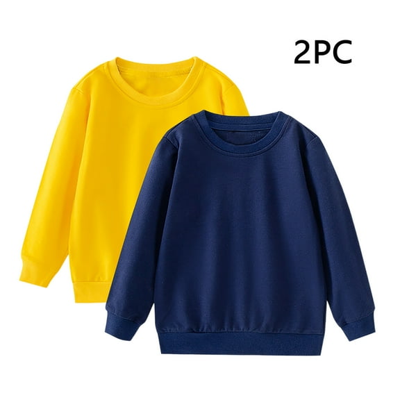 2 Pack Kids Crewneck Sweatshirts Solid Color Long Sleeve Pullover Soft Comfy Tops Fall Winter Casual Clothes for Boys Girls 1-11 Years