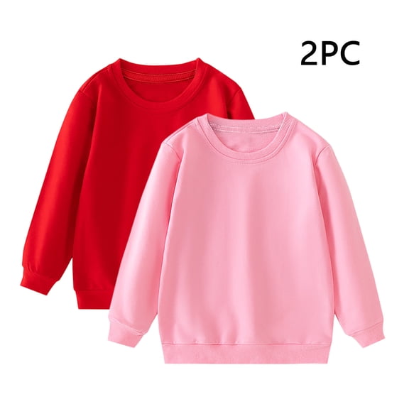 2 Pack Kids Crewneck Sweatshirts Solid Color Long Sleeve Pullover Soft Comfy Tops Fall Winter Casual Clothes for Boys Girls 1-11 Years