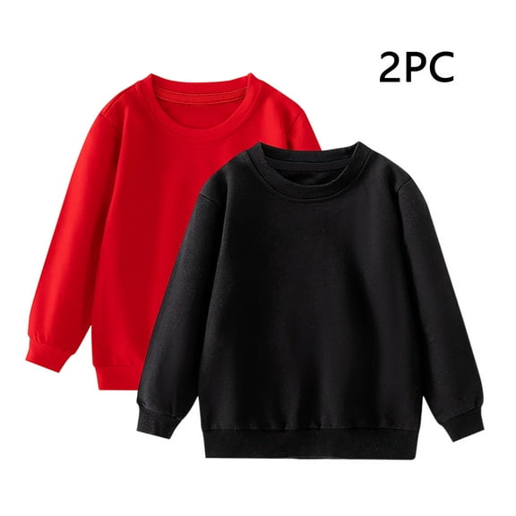 2 Pack Kids Crewneck Sweatshirts Solid Color Long Sleeve Pullover Soft Comfy Tops Fall Winter Casual Clothes for Boys Girls 1-11 Years