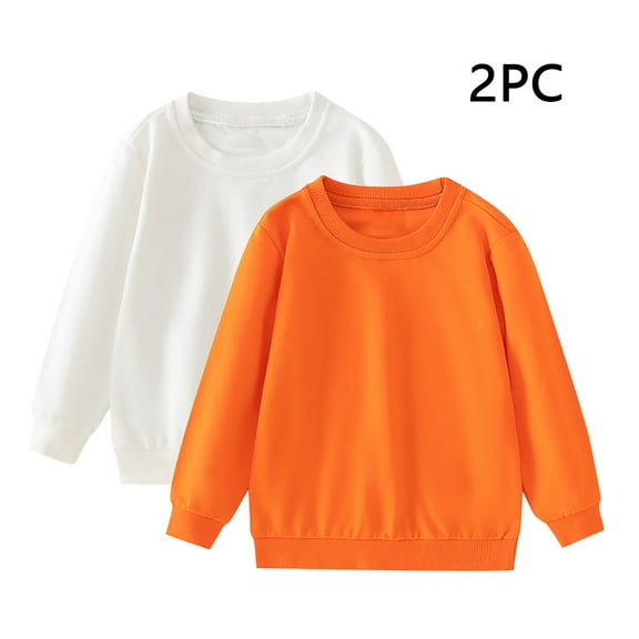 2 Pack Kids Crewneck Sweatshirts Solid Color Long Sleeve Pullover Soft Comfy Tops Fall Winter Casual Clothes for Boys Girls 1-11 Years