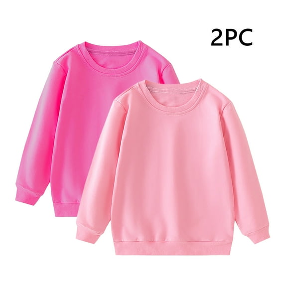 2 Pack Kids Crewneck Sweatshirts Solid Color Long Sleeve Pullover Soft Comfy Tops Fall Winter Casual Clothes for Boys Girls 1-11 Years