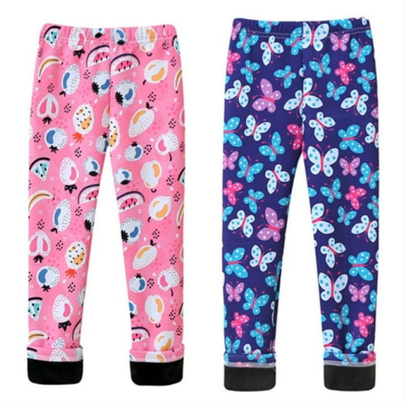 2 Pack Kids Girls Print Leggings Pants Stretchy Waist Full Lenth Casual Long Trousers