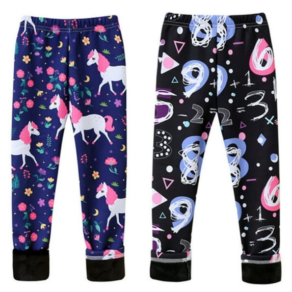 2 Pack Kids Girls Print Leggings Pants Stretchy Waist Full Lenth Casual Long Trousers