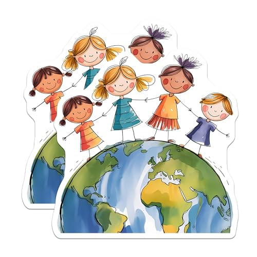 (2 Pack) Kids Holding Hands Magnets Magnets - Earth Globe - Children's Art - 5" On Longest Side - Made in USA - Sticks to Refrigerators & Metal Surfaces - MAG8441