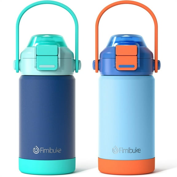 2 Pack Kids Insulated Water Bottle with Pop-Open Straw & Spout 2-in-1 Lid, 14oz Leak Proof 18/8 Stainless Steel Vacuum Tumbler, Kids Cup For Travel School Girls Boys, Underwater World
