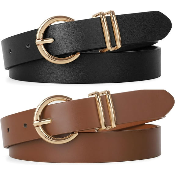 2 Pack Kids Leather Belts for Girls Fashion O-Ring Buckle belts for Teen Girls Jeans school uniforms