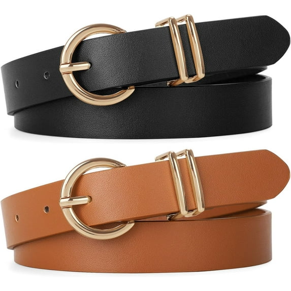 2 Pack Kids Leather Belts for Girls Fashion O-Ring Buckle belts for Teen Girls Jeans school uniforms