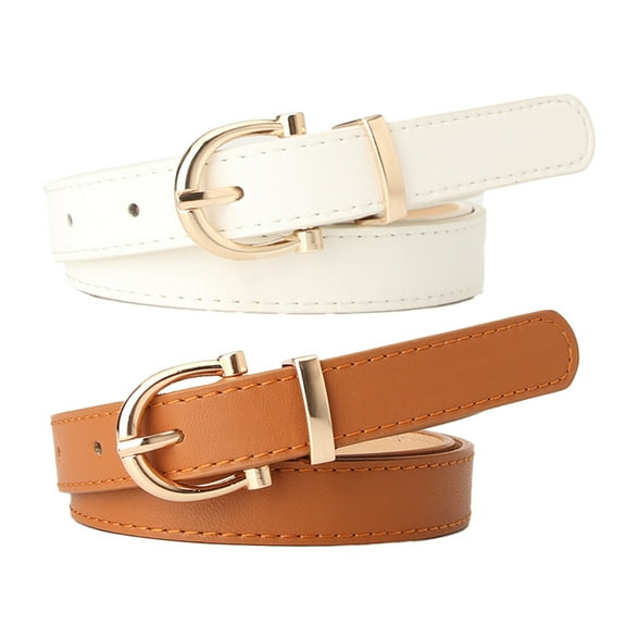 2 Pack Kids Leather Belts for Girls Solid Colors Skinny Belt for Teen Girls with Double O-Ring Buckles