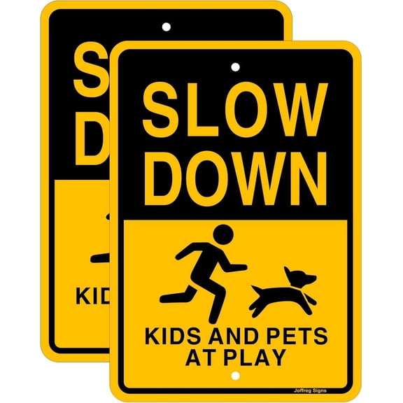 2 Pack Kids and Pets at Play,Slow Down Sign,8 x12 Inches,Reflective Aluminum,UV Printed,Weather Resistant,Waterproof,Durable Ink,Easy to Mount,Outdoor Use