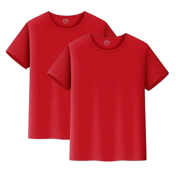 2-Pack Kids' Quick-Dry Mesh T-Shirts: Solid Color Short Sleeve Tees for Toddler & Child (Unisex, Crew Neck),Color Red,Size 12-14 Years