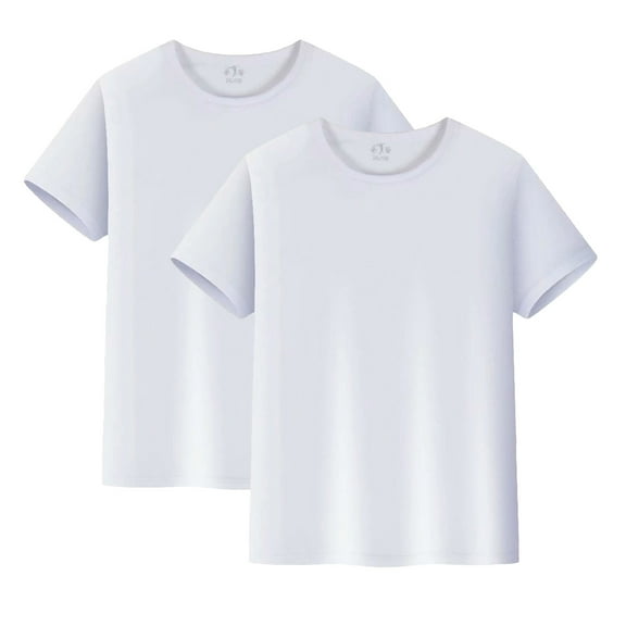2-Pack Kids' Quick-Dry Mesh T-Shirts: Solid Color Short Sleeve Tees for Toddler & Child (Unisex, Crew Neck),Color White,Size 7-8 Years