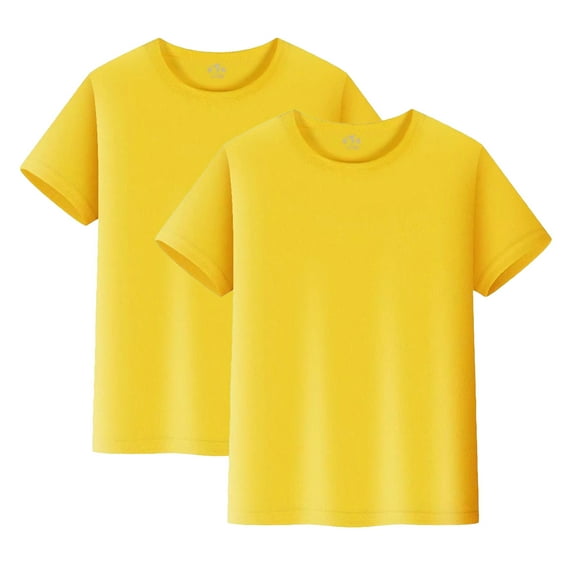 2-Pack Kids' Quick-Dry Mesh T-Shirts: Solid Color Short Sleeve Tees for Toddler & Child (Unisex, Crew Neck),Color Yellow,Size 7-8 Years