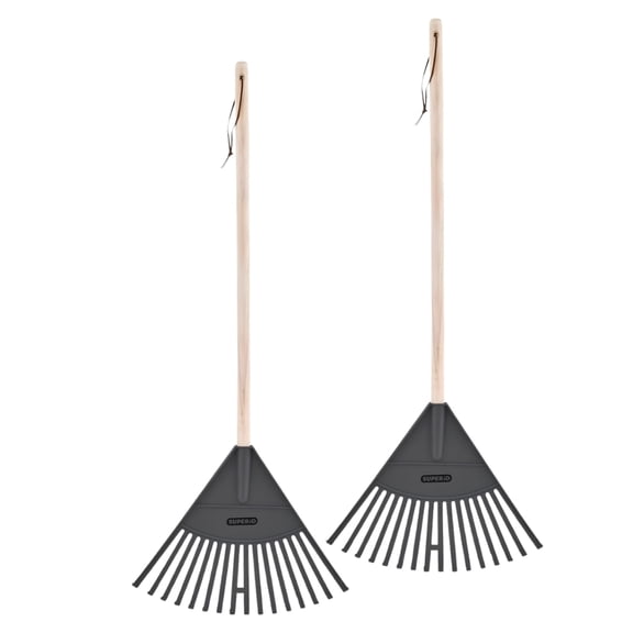 Superio Kids Leaf Rake, 34-Inch Lawn Rake with Hardwood Handle & Durable Plastic Head for Yard, Garden & Leaf Cleanup, Gray, 2 Pack