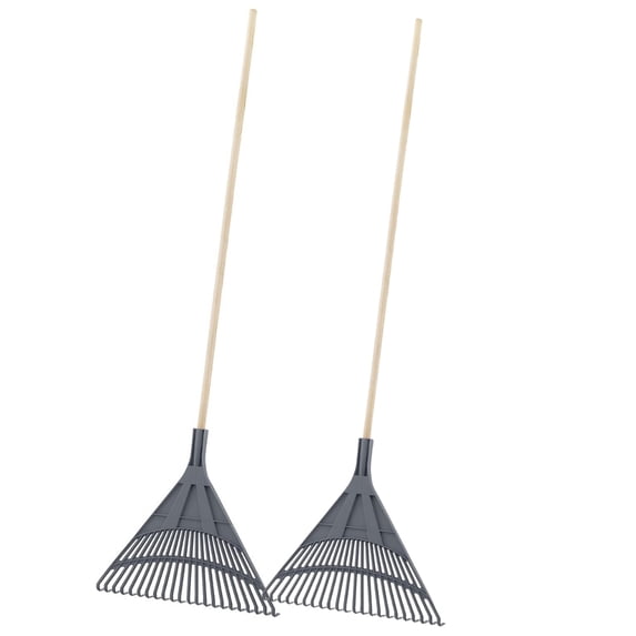 Superio 61-Inch Leaf Rake with Hardwood Handle, Durable Plastic Lawn Rake for Yard, Garden & Leaf Cleanup, Grey, 2 Pack