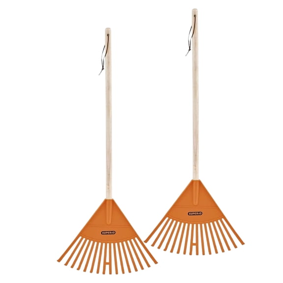 Superio Kids Leaf Rake, 34-Inch Lawn Rake with Hardwood Handle & Durable Plastic Head for Yard, Garden & Leaf Cleanup, Orange, 2 Pack