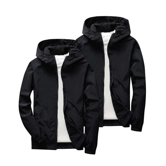 2 Pack Kids Solid Hooded Softshell Jacket Set Boys Girls Lightweight Windproof Outdoor Coat with Pockets Daily Casual Outerwear Black 4-5 Years