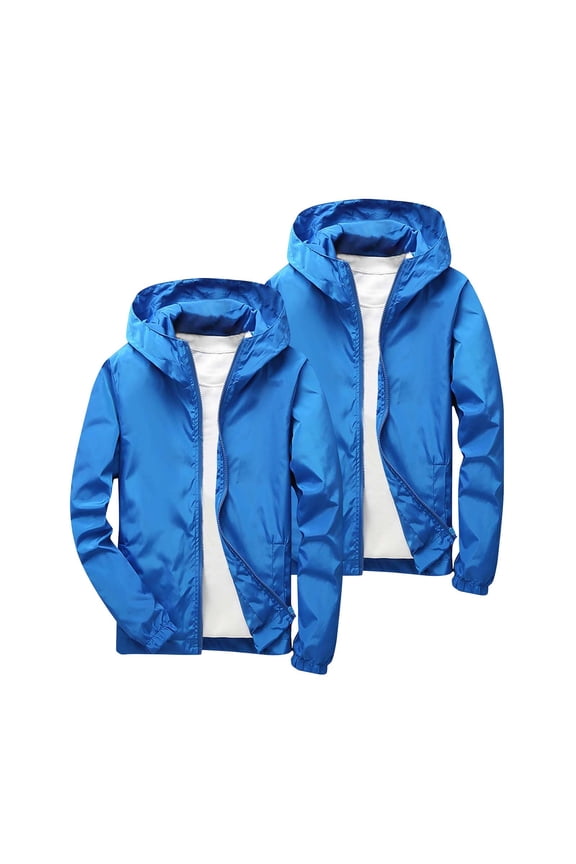 2 Pack Kids Solid Hooded Softshell Jacket Set Boys Girls Lightweight Windproof Outdoor Coat with Pockets Daily Casual Outerwear Blue 11-12 Years