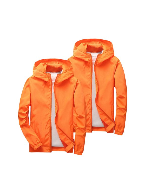 2 Pack Kids Solid Hooded Softshell Jacket Set Boys Girls Lightweight Windproof Outdoor Coat with Pockets Daily Casual Outerwear Orange 5-6 Years