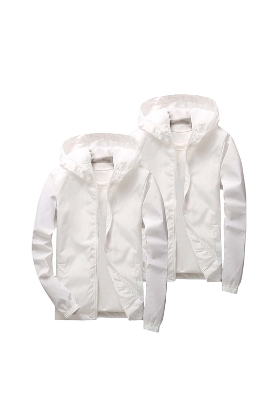 2 Pack Kids Solid Hooded Softshell Jacket Set Boys Girls Lightweight Windproof Outdoor Coat with Pockets Daily Casual Outerwear White 5-6 Years