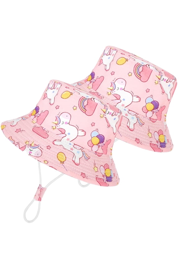 2 Pack Kids Sun Hat UPF 50+ Toddler Bucket Hat Summer Sun Protection Cotton Beach Cap with Cute Cartoon Pattern for Boys Girls 1-6 Years