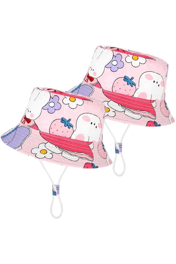2 Pack Kids Sun Hat UPF 50+ Toddler Bucket Hat Summer Sun Protection Cotton Beach Cap with Cute Cartoon Pattern for Boys Girls 1-6 Years