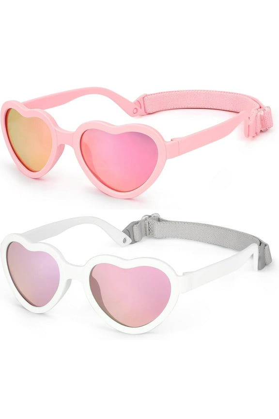 2 Pack Kids Sunglasses Age 0-3 Years, UV Protection Polarized Baby Sunglasses with Adjustable Strap Flexible Sunglasses for Infant Toddler Baby Girls Boys Age 0-36 Months