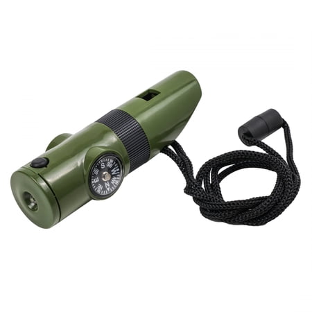 (2-Pack) Kids Survival Outdoor Camping Multi Tool Whistle Compass LED 7 in 1 Flashlight, Green