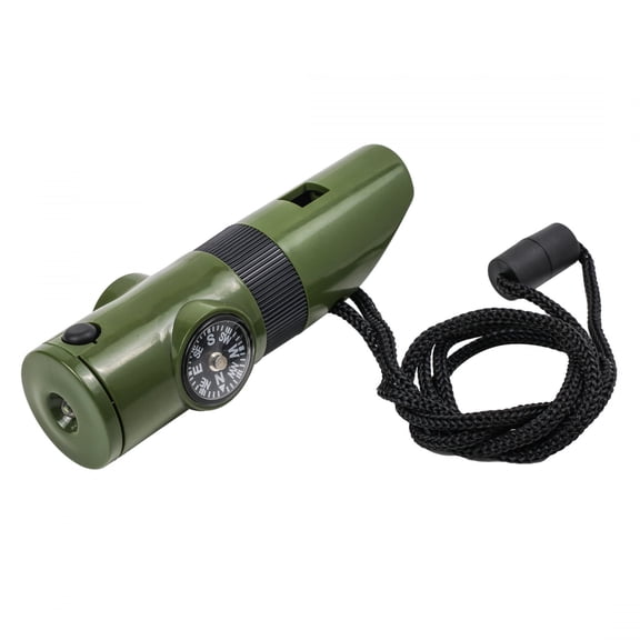 (2-Pack) Kids Survival Outdoor Camping Multi Tool Whistle Compass LED 7 in 1 Flashlight, Green