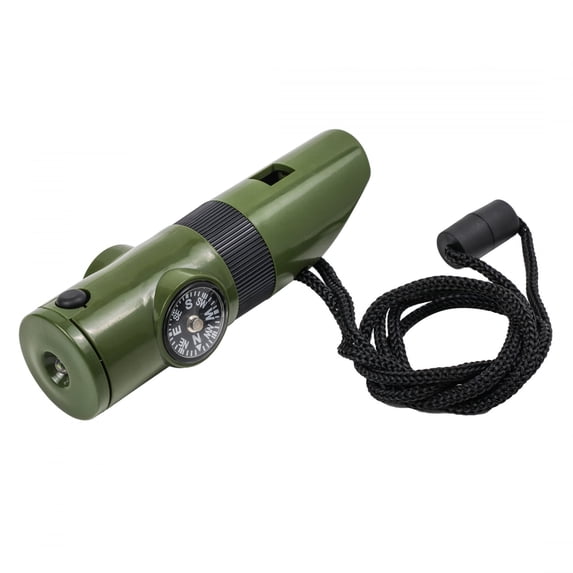 (2-Pack) Kids Survival Outdoor Camping Multi Tool Whistle Compass LED 7 in 1 Flashlight, Green