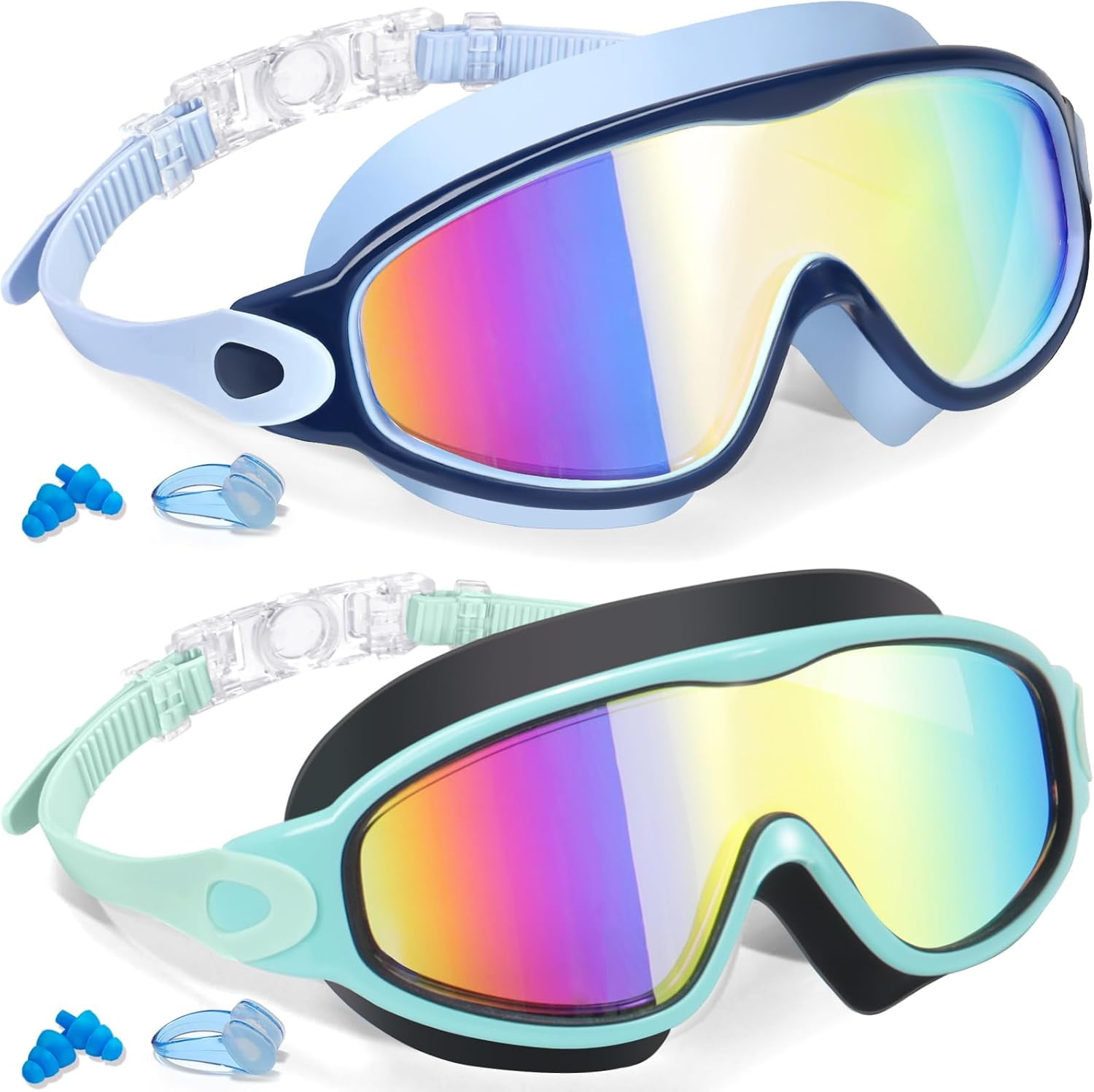 2 Pack Kids Swim Goggles With Nose Clip and Goggles Box for 3-15 UV