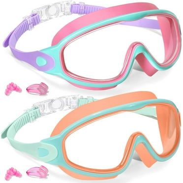 2 Pack Kids Swim Goggles With Nose Clip and Goggles Box for 3-15 UV Protection Anti-Fog Pool Water Swimming Goggles For Boys Girls Youth Toddler