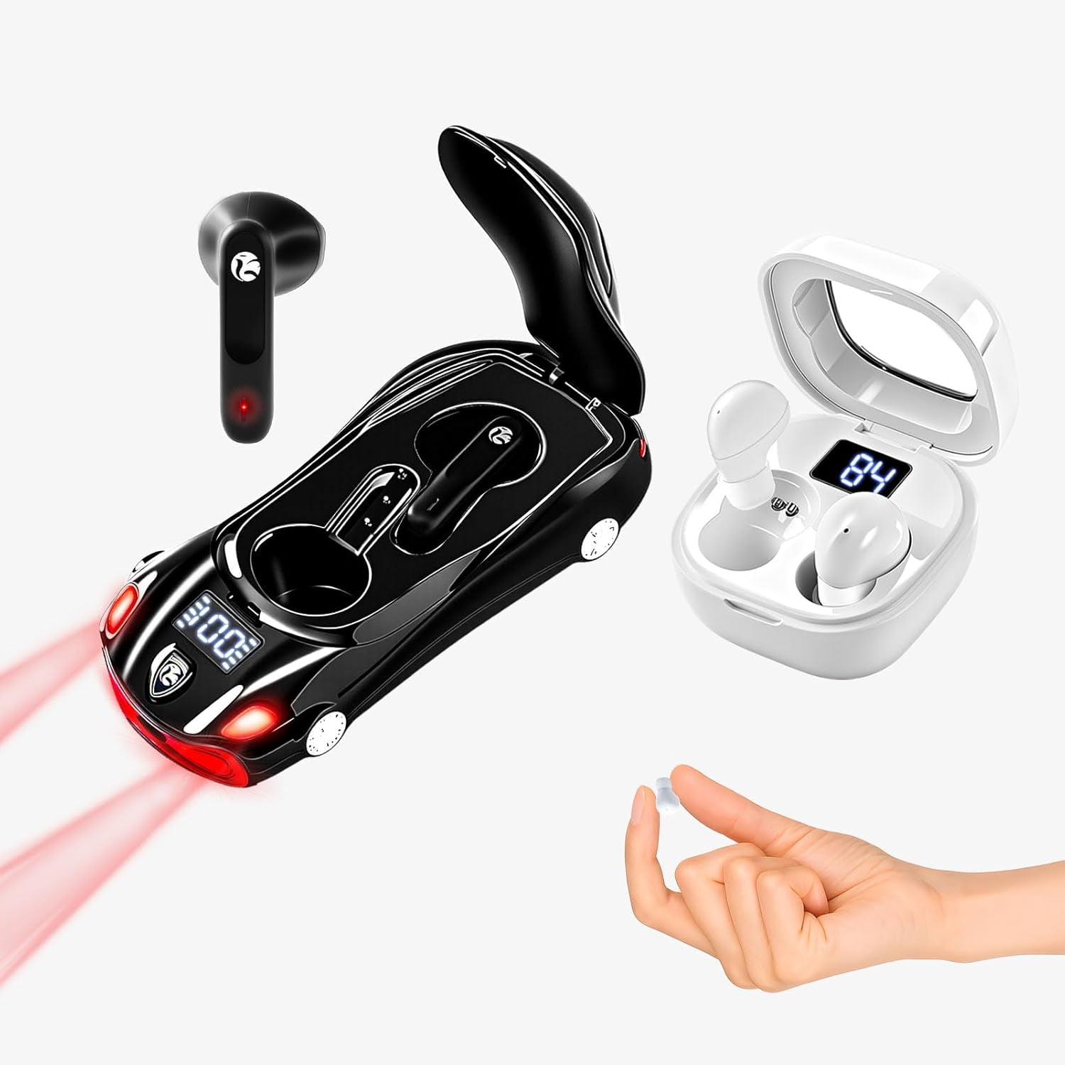 2 Pack Kids Wireless Earbuds Invisible Mini Earbuds for Kids Bluetooth Ear Buds in-Ear with LED Display, HiFi Stereo, 32H Playtime, Wireless Headphone with Mic for Android iOS Phone Laptop