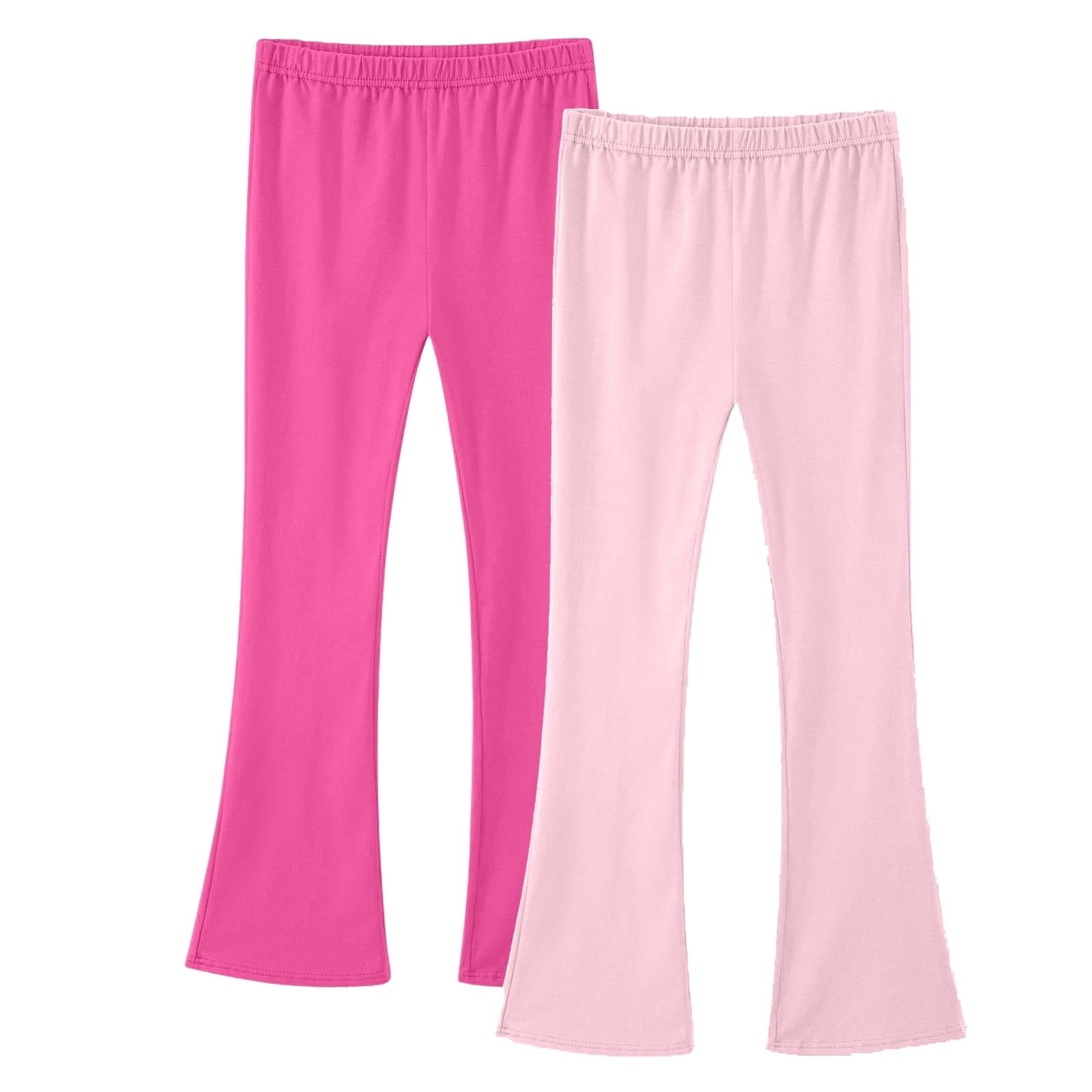 2 Pack Kids Yoga Pants Cotton Elastic Waist Solid Color Flared Trousers ...