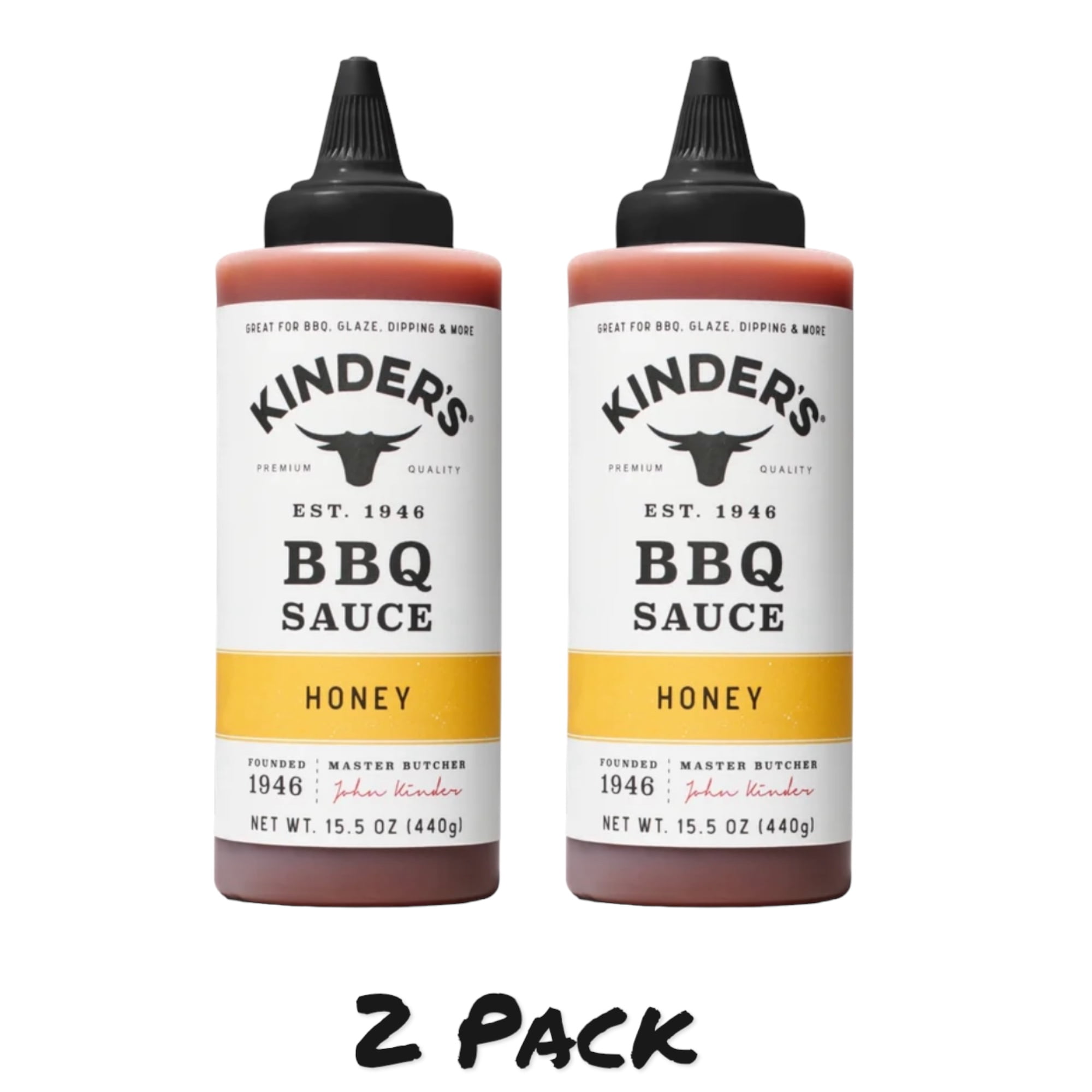( 2 Pack ) Kinder's Honey Barbecue Sauce and Dip, 15.5 oz Bottle